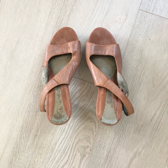 Kenneth Cole Peach Leather Slingback Open Toe Platform Wood Heels - Picture 14 of 16